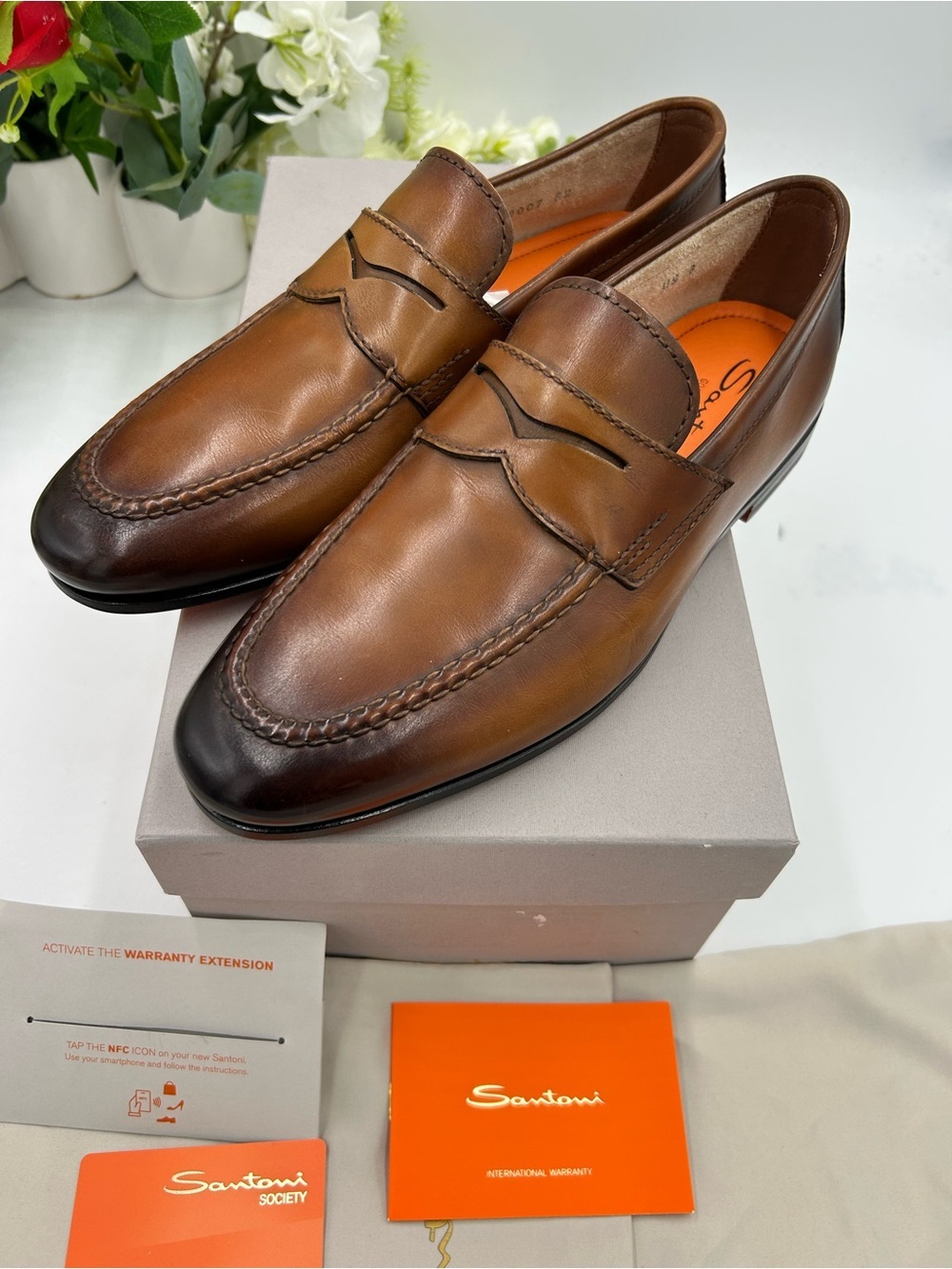 Men's Santoni Carlo soft furnished Leather penny loafers size 8 US made in Italy - Picture 2 of 12